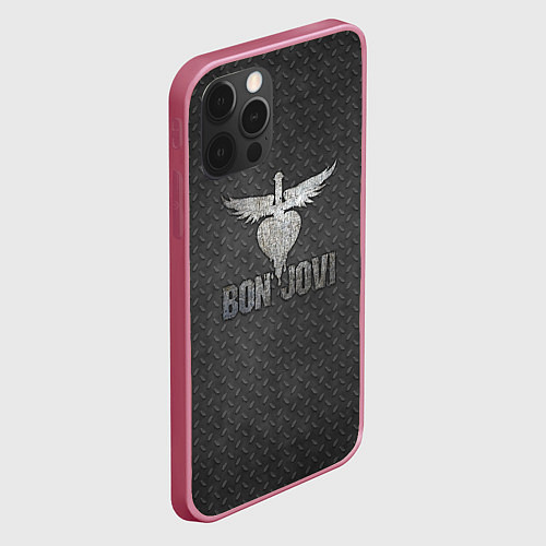 Чехол iPhone 12 Pro Bon Jovi: Metallic Style / 3D-Малиновый – фото 2
