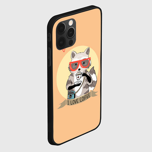 Чехол iPhone 12 Pro Raccoon Love Coffee / 3D-Черный – фото 2