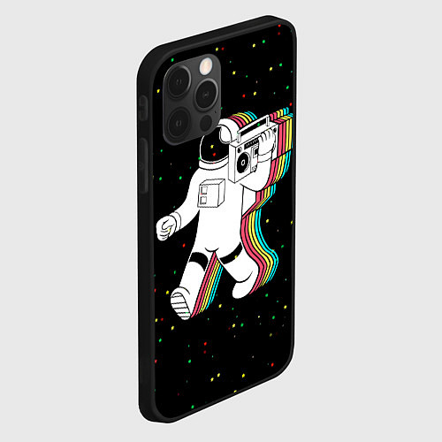 Чехол iPhone 12 Pro Космонавт с магнитофоном / 3D-Черный – фото 2