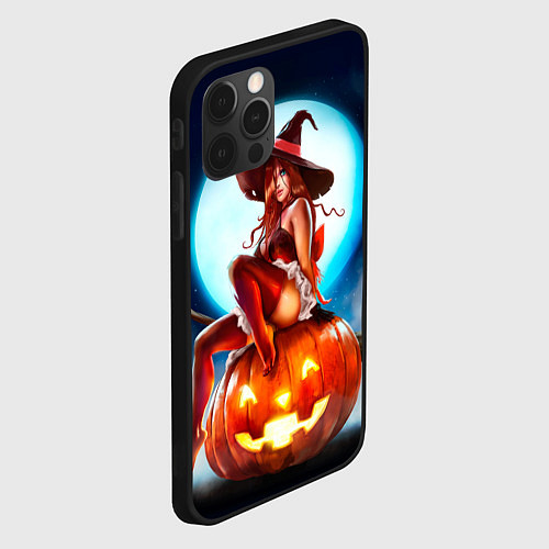 Чехол iPhone 12 Pro Ведьма на тыкве / 3D-Черный – фото 2