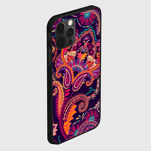 Чехол iPhone 12 Pro Орнамент пейсли - розовый / 3D-Черный – фото 2