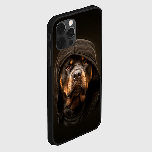 Чехол iPhone 12 Pro Ротвейлер в капюшоне / 3D-Черный – фото 2