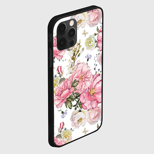 Чехол iPhone 12 Pro Нежные розы / 3D-Черный – фото 2