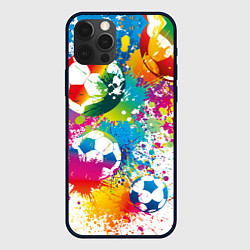 Чехол для iPhone 12 Pro Футбольные мячи - красочные брызги, цвет: 3D-черный