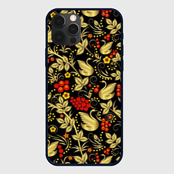 Чехол для iPhone 12 Pro Хохлома золотые лебеди, цвет: 3D-черный