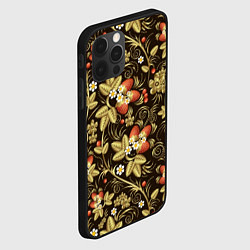 Чехол для iPhone 12 Pro Хохлома роспись клубника, цвет: 3D-черный — фото 2