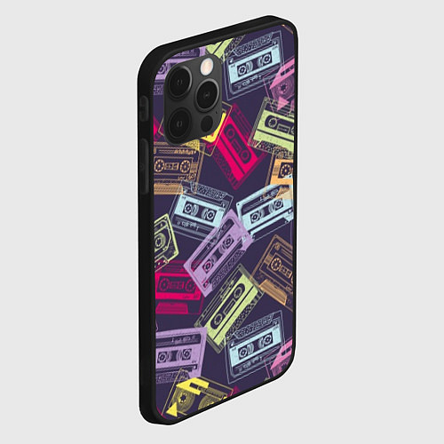 Чехол iPhone 12 Pro Разноцветные ретро кассеты / 3D-Черный – фото 2