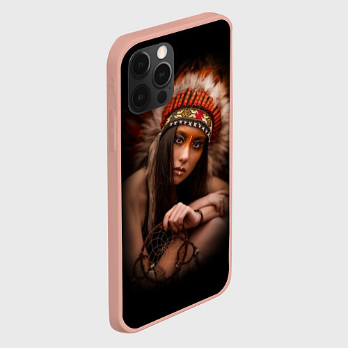 Чехол iPhone 12 Pro Индейская девушка / 3D-Светло-розовый – фото 2