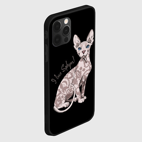 Чехол iPhone 12 Pro I Love Sphynx! / 3D-Черный – фото 2