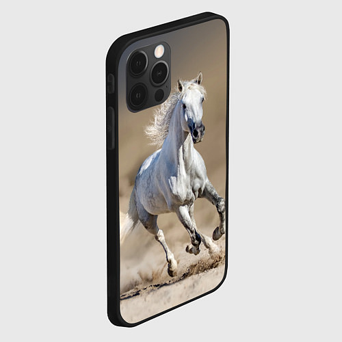 Чехол iPhone 12 Pro Белый конь - галоп / 3D-Черный – фото 2