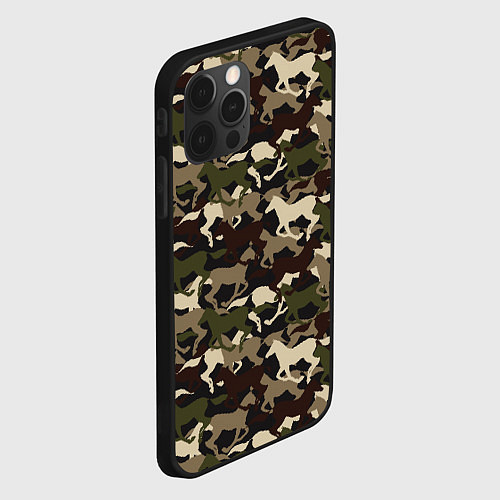 Чехол iPhone 12 Pro Камуфляж - лошади / 3D-Черный – фото 2