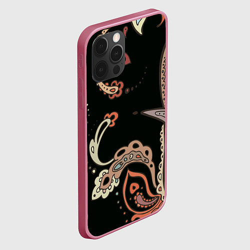 Чехол iPhone 12 Pro Расписной узор / 3D-Малиновый – фото 2