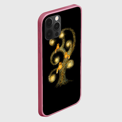 Чехол iPhone 12 Pro Коты на дереве / 3D-Малиновый – фото 2