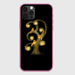 Чехол для iPhone 12 Pro Коты на дереве, цвет: 3D-малиновый