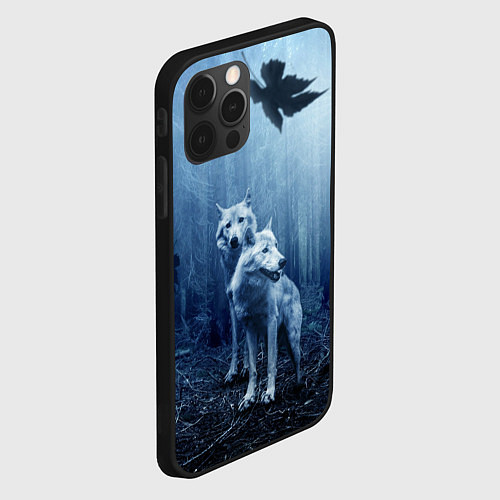 Чехол iPhone 12 Pro Волки в тёмном лесу / 3D-Черный – фото 2