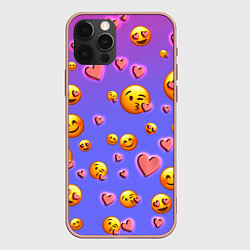 Чехол для iPhone 12 Pro Очень много эмодзи, цвет: 3D-светло-розовый