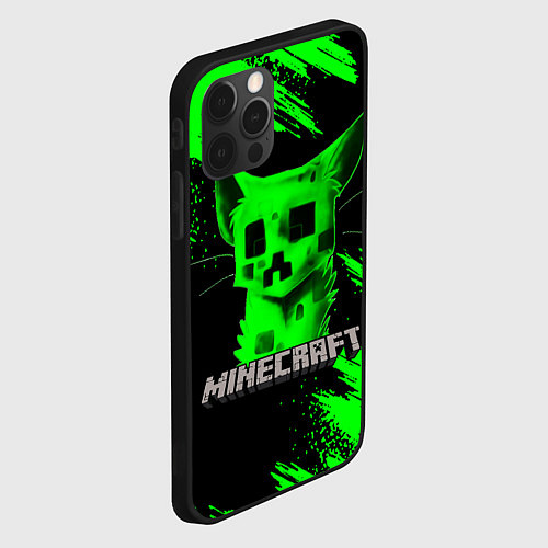 Чехол iPhone 12 Pro MINECRAFT CREEPER CAT / 3D-Черный – фото 2