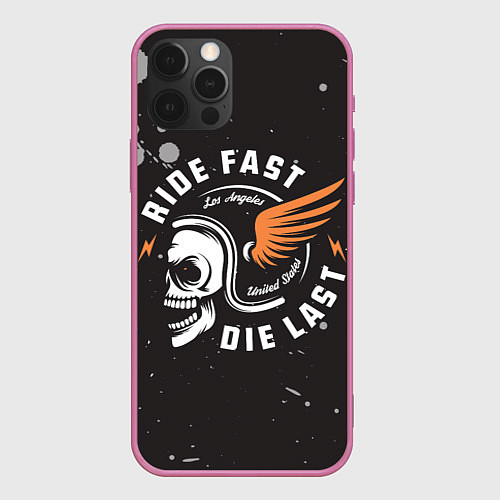 Чехол iPhone 12 Pro RIDE FAST - DIE LAST Z / 3D-Малиновый – фото 1