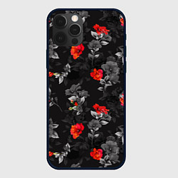Чехол для iPhone 12 Pro Красные цветы, цвет: 3D-черный