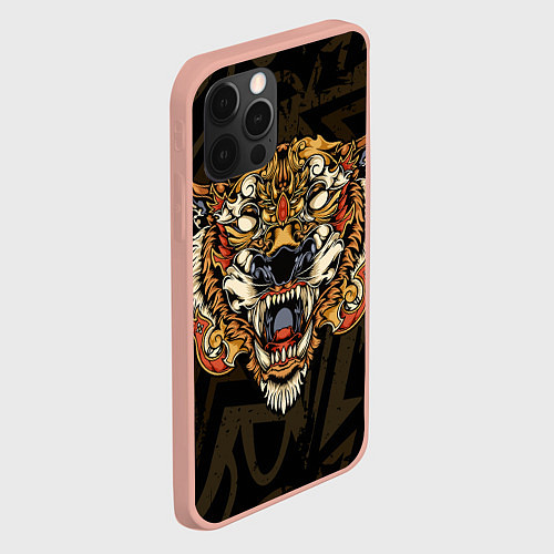 Чехол iPhone 12 Pro Тигровый стимпанк Tiger / 3D-Светло-розовый – фото 2