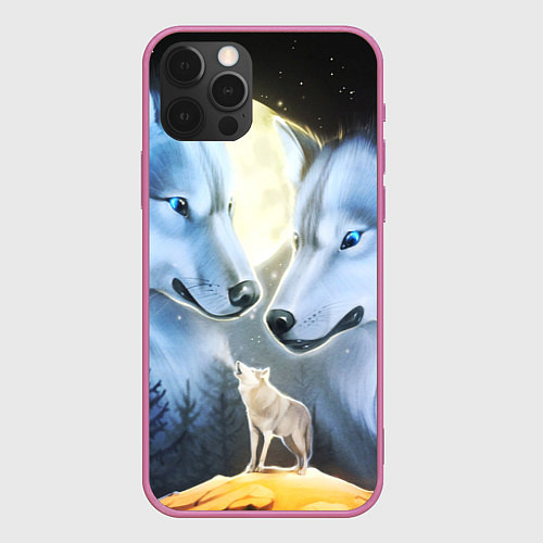 Чехол iPhone 12 Pro ВОЛК В НОЧИ D / 3D-Малиновый – фото 1