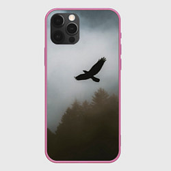 Чехол для iPhone 12 Pro Орёл над лесом, цвет: 3D-малиновый