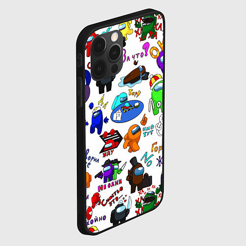 Чехол iPhone 12 Pro AMONG US STICKERBOMBING / 3D-Черный – фото 2