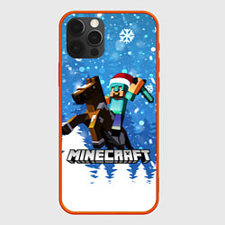 Чехол для iPhone 12 Pro Новогодний Манкрафт на коне, цвет: 3D-красный