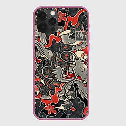 Чехол для iPhone 12 Pro Самурай Якудза, драконы, цвет: 3D-малиновый
