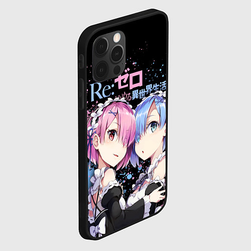 Чехол iPhone 12 Pro Re:Zero, Рам и Рем / 3D-Черный – фото 2