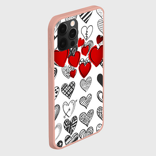 Чехол iPhone 12 Pro Сердца / 3D-Светло-розовый – фото 2