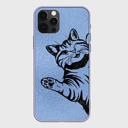 Чехол для iPhone 12 Pro Улыбающийся кот, цвет: 3D-светло-сиреневый