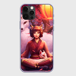 Чехол для iPhone 12 Pro Девушка-лиса, цвет: 3D-светло-сиреневый