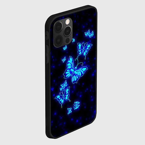 Чехол iPhone 12 Pro Неоновые бабочки / 3D-Черный – фото 2