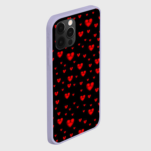 Чехол iPhone 12 Pro Красные сердца / 3D-Светло-сиреневый – фото 2