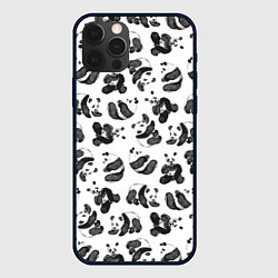 Чехол для iPhone 12 Pro Акварельные панды паттерн, цвет: 3D-черный