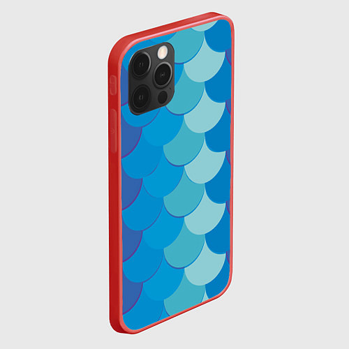 Чехол iPhone 12 Pro Синяя чешуя рыбы / 3D-Красный – фото 2