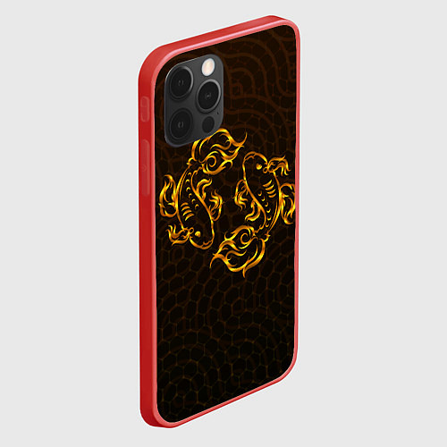 Чехол iPhone 12 Pro Золотые рыбки / 3D-Красный – фото 2
