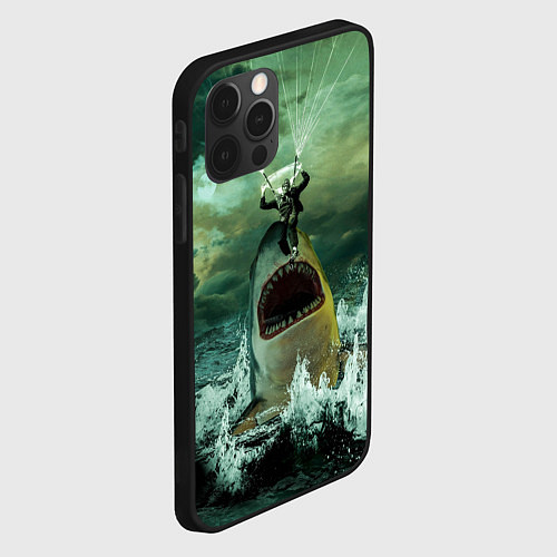 Чехол iPhone 12 Pro Shark Attack Акула атакует / 3D-Черный – фото 2