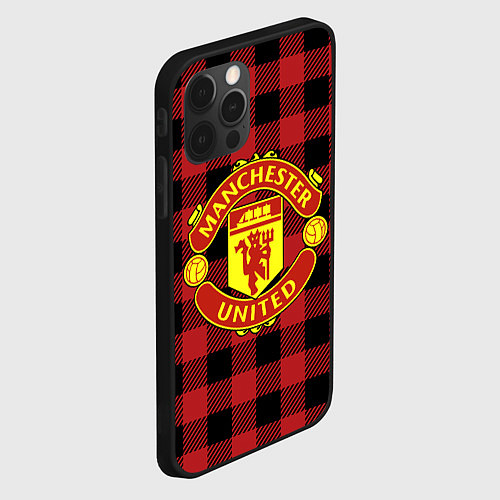Чехол iPhone 12 Pro Манчестер Юнайтед фон в клетку / 3D-Черный – фото 2