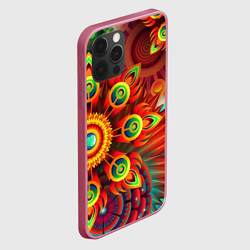 Чехол iPhone 12 Pro Тропики / 3D-Малиновый – фото 2