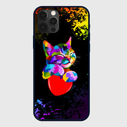 Чехол для iPhone 12 Pro РАДУЖНЫЙ КОТИК RAINBOW KITTY, цвет: 3D-черный