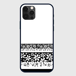 Чехол для iPhone 12 Pro Черно-белый цветочный принт, цвет: 3D-черный