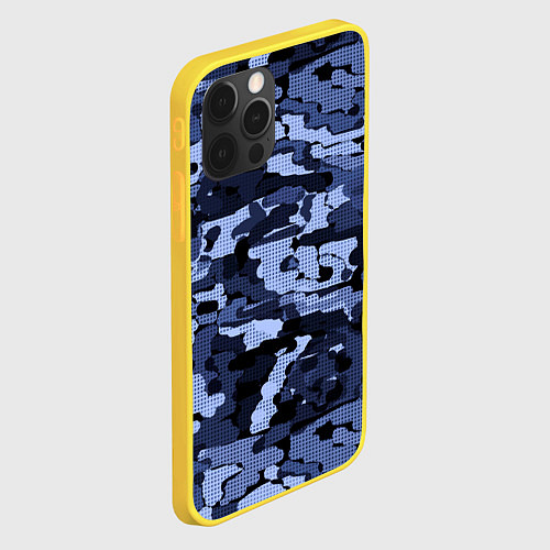 Чехол iPhone 12 Pro Синий камуфляж в клетку / 3D-Желтый – фото 2