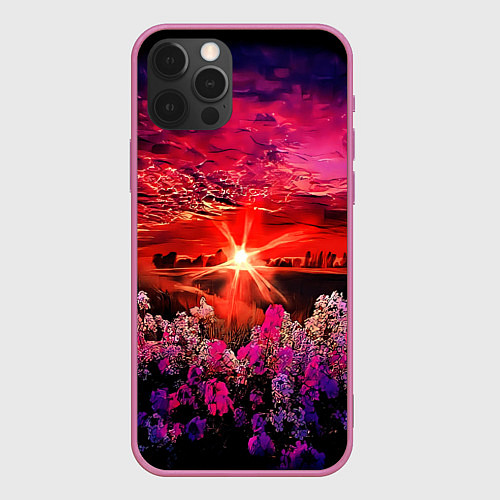Чехол iPhone 12 Pro МАЛИНОВЫЙ ЗАКАТ / 3D-Малиновый – фото 1