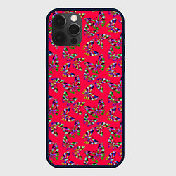 Чехол для iPhone 12 Pro Бабочки на красном фоне, цвет: 3D-черный