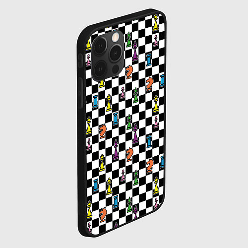 Чехол iPhone 12 Pro Яркая шахматная доска / 3D-Черный – фото 2