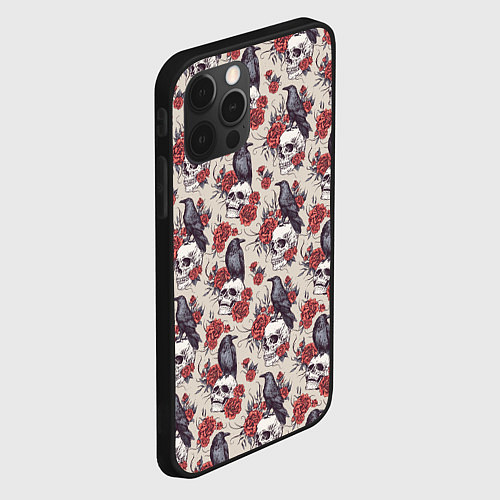 Чехол iPhone 12 Pro Skull raven / 3D-Черный – фото 2