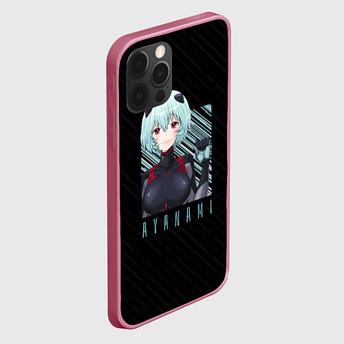 Чехол iPhone 12 Pro Аянами Рей Евангелион / 3D-Малиновый – фото 2