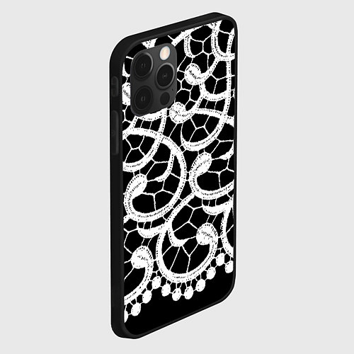 Чехол iPhone 12 Pro Черно-белое кружево / 3D-Черный – фото 2